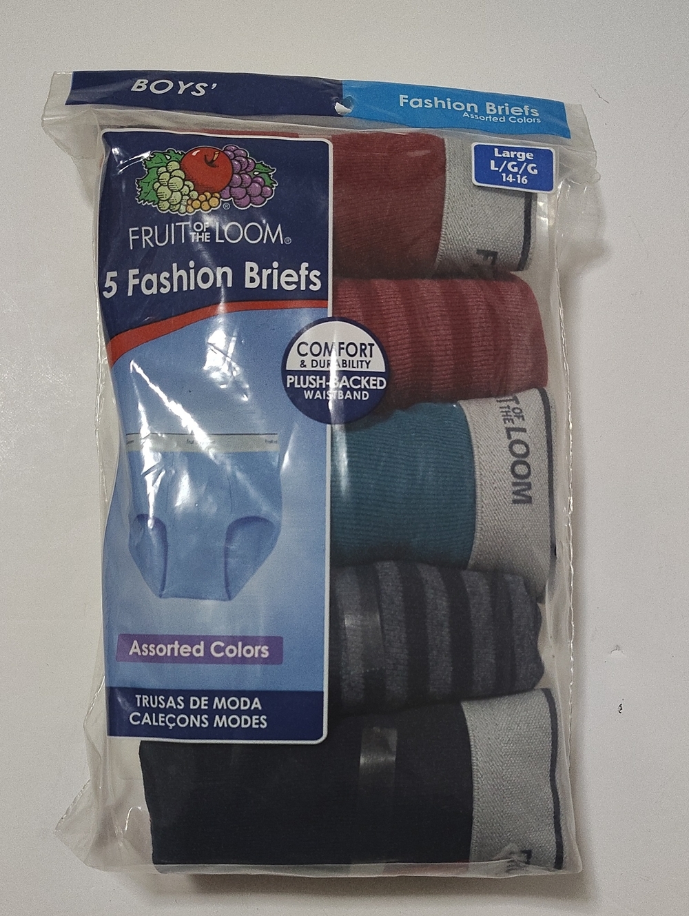 Vtg Fruit of the Loom Boys Fashion Briefs Associated Colors - 5Pk - Size L 14-16
